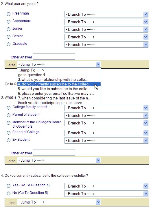 Display showing selection of 'Jump To' value