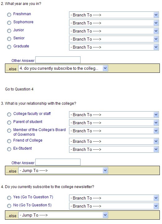 Display showing Question 2's 'Jump to' value set