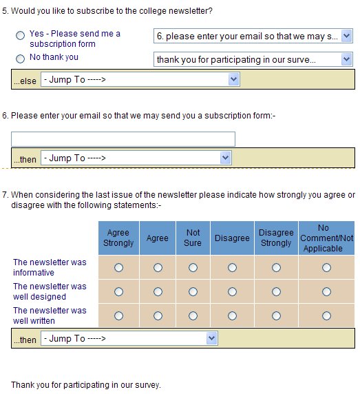 Display showing Question 5 'Branch to' set